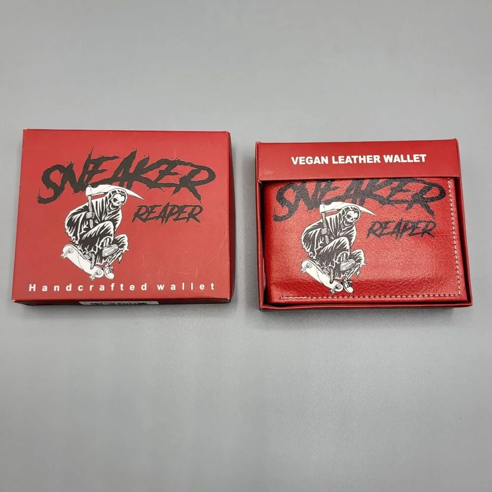 Sneaker Reaper Skateboarding Vegan Leather Handcrafted Wallet Red & Black
